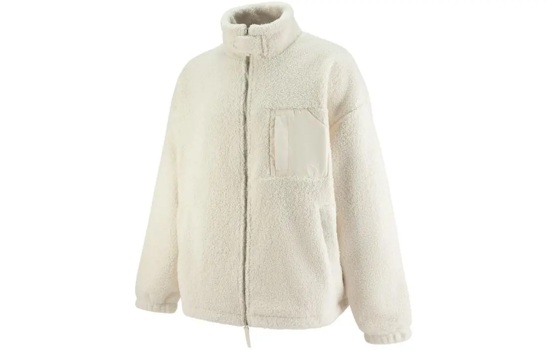 PUMA MMQ Velvet Jackets Unisex White Stand Collar Moderate Straight Fit