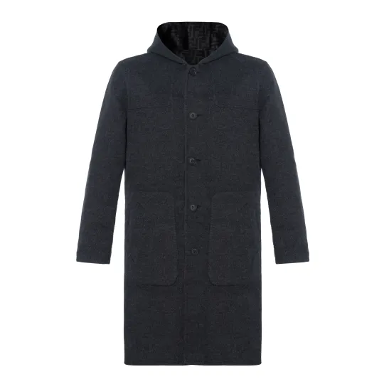 FENDI Coats Men's Gray Hooded Moderate Straight Fit