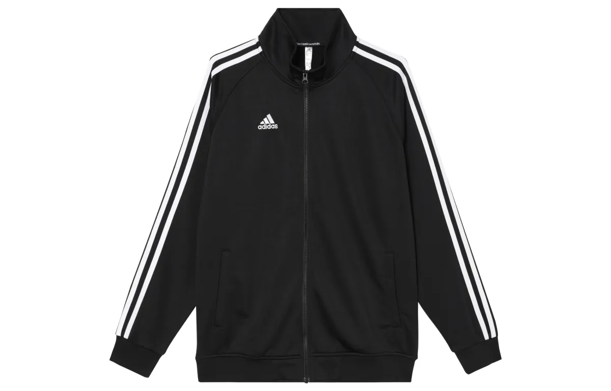 Adidas 3-Stripes Jackets Unisex Black With White Stripes Stand Collar Moderate Other