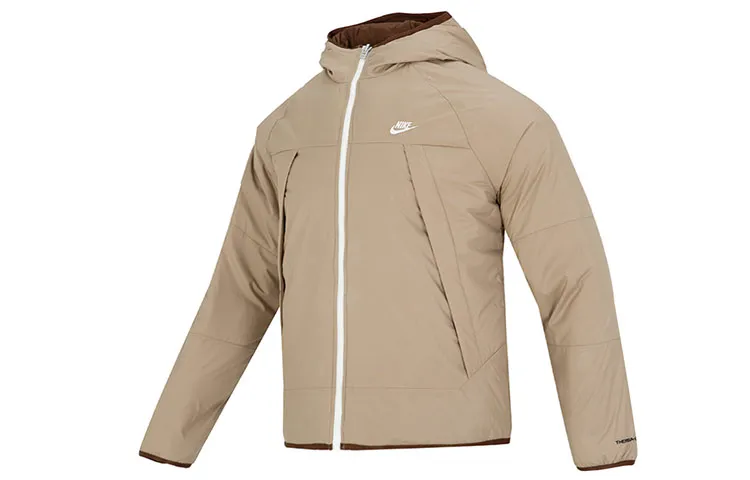 Nike Puffer Jackets Men's Khaki Hooded Moderate