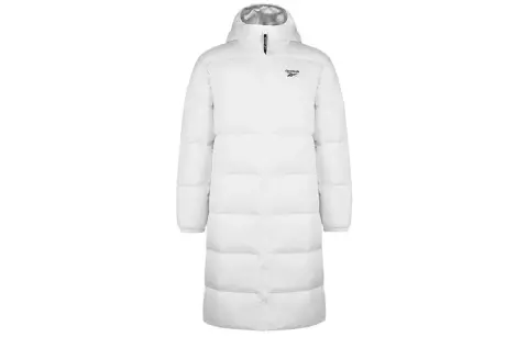 Reebok Down Jackets Men's White Hooded Moderate Quilted Down Jacket