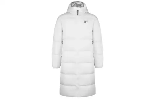 Reebok Down Jackets Men's White Hooded Moderate Quilted Down Jacket