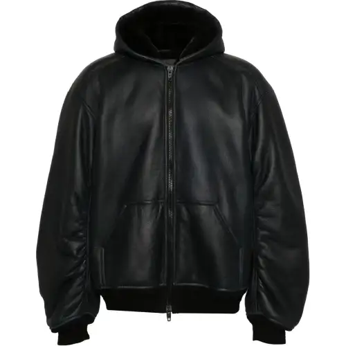 Balenciaga Hooded Leather Bomber Jacket