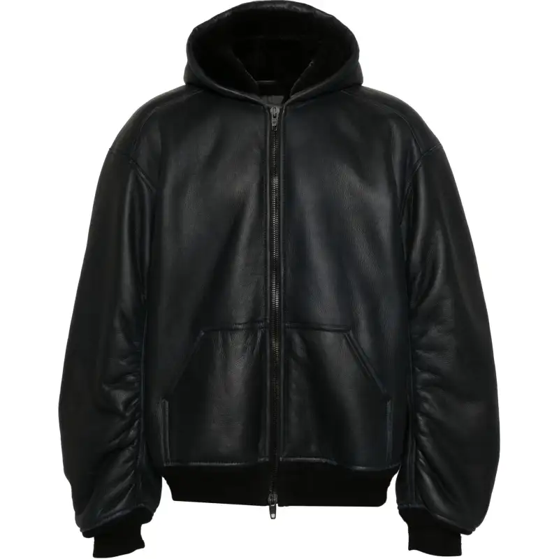Balenciaga Hooded Leather Bomber Jacket