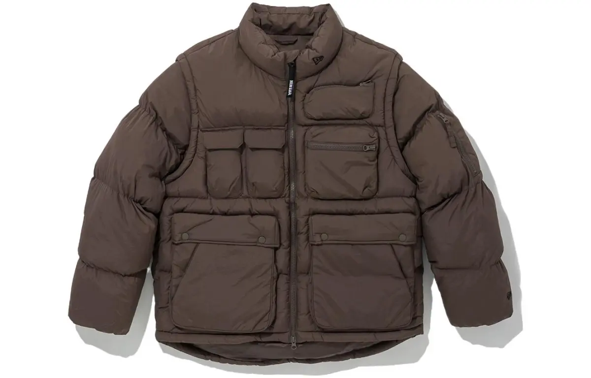 New Era Puffer Jackets Unisex Brown Stand Collar Moderate Detachable