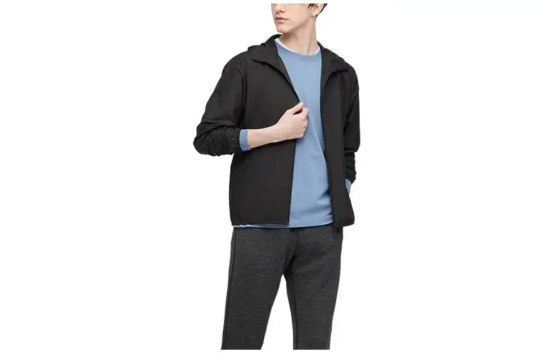 UNIQLO Sun Protection Clothing Unisex Black Hooded Moderate Straight Fit