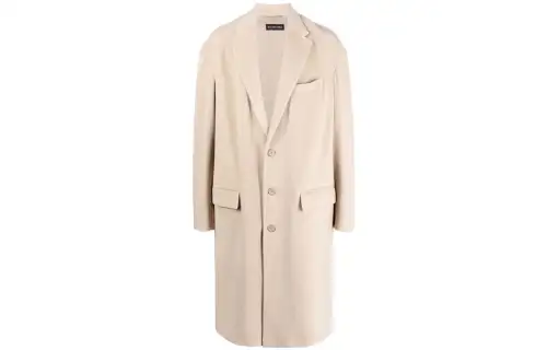 Balenciaga Coats Men's Beige Lapel Moderate Straight Fit