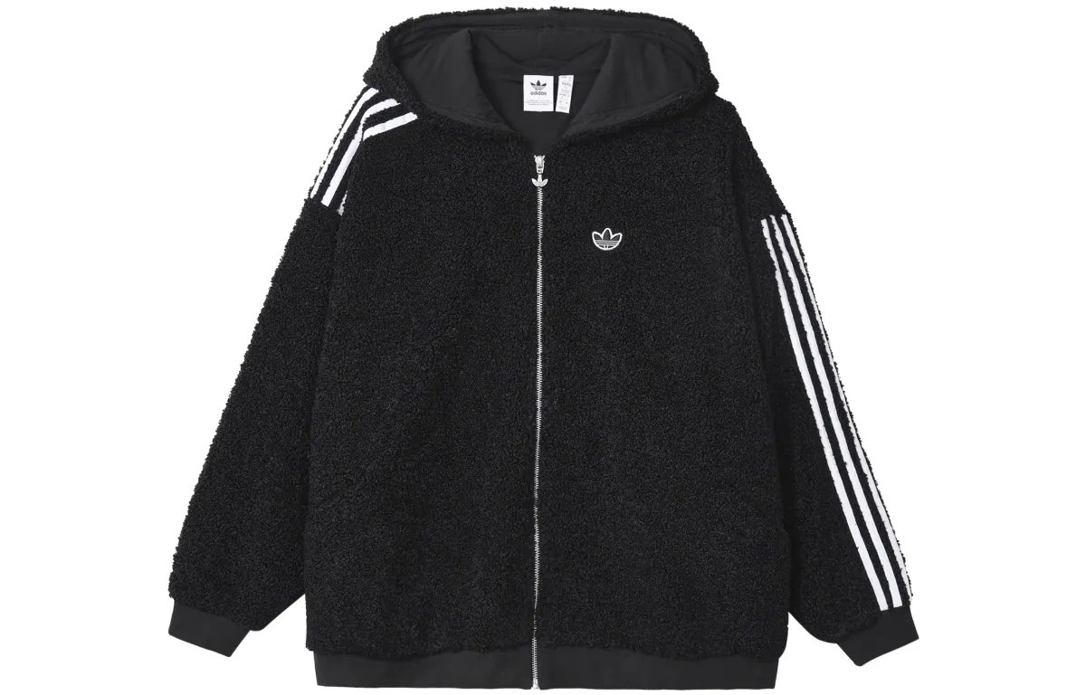 Adidas Originals Velvet Jackets Women's Black Hooded Moderate