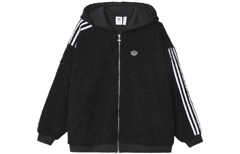 Adidas Originals Velvet Jackets Women's Black Hooded Moderate