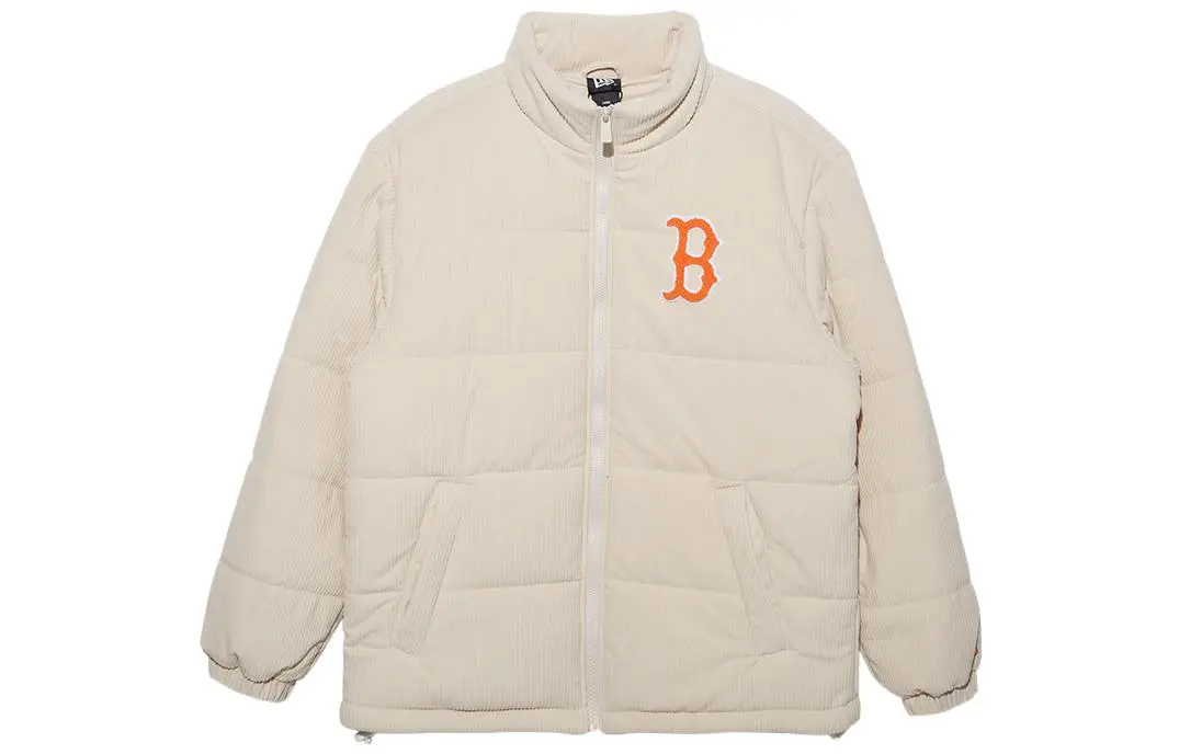 New Era Puffer Jackets Unisex Ivory Stand Collar Moderate Straight Fit