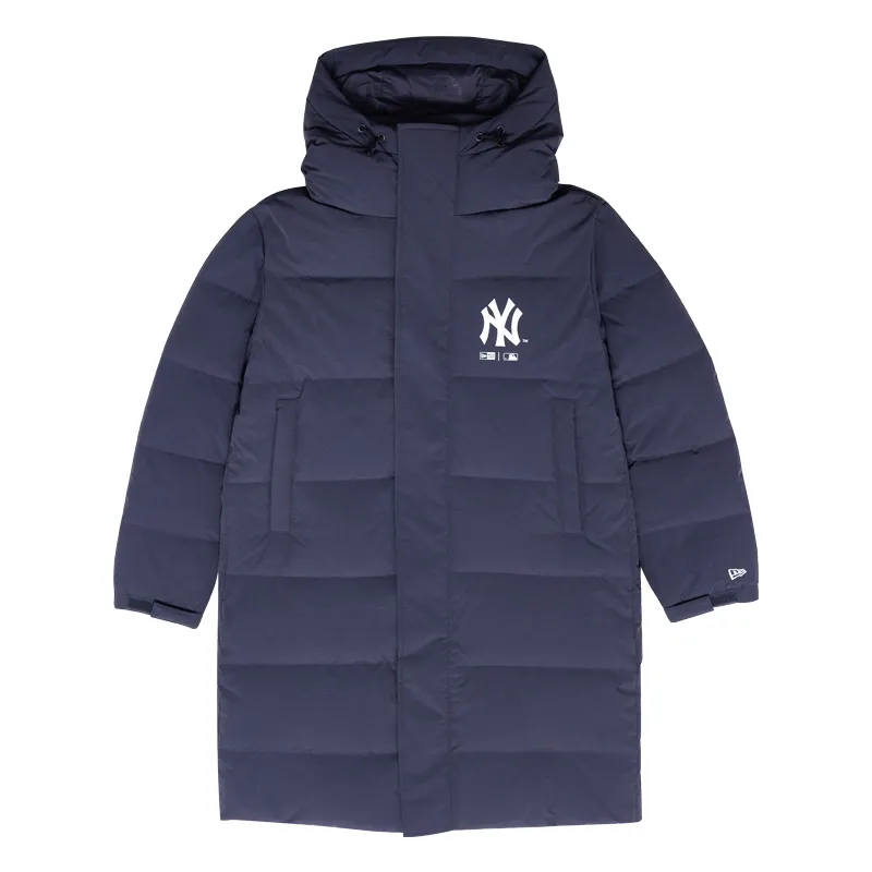 New Era Long Hooded Goose Down Jacket American Unisex Navy Blue