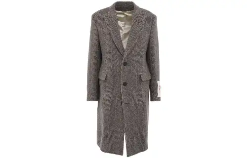 Golden Goose Logo Patch Herringbone Patterned Coat
