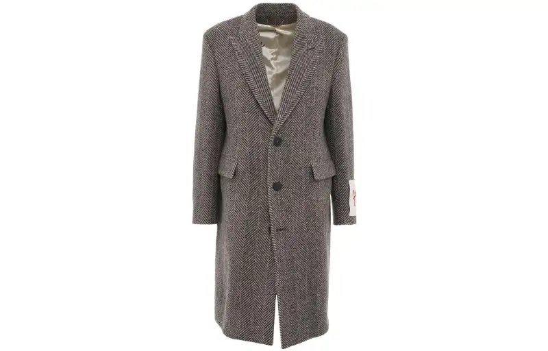 Golden Goose Logo Patch Herringbone Patterned Coat