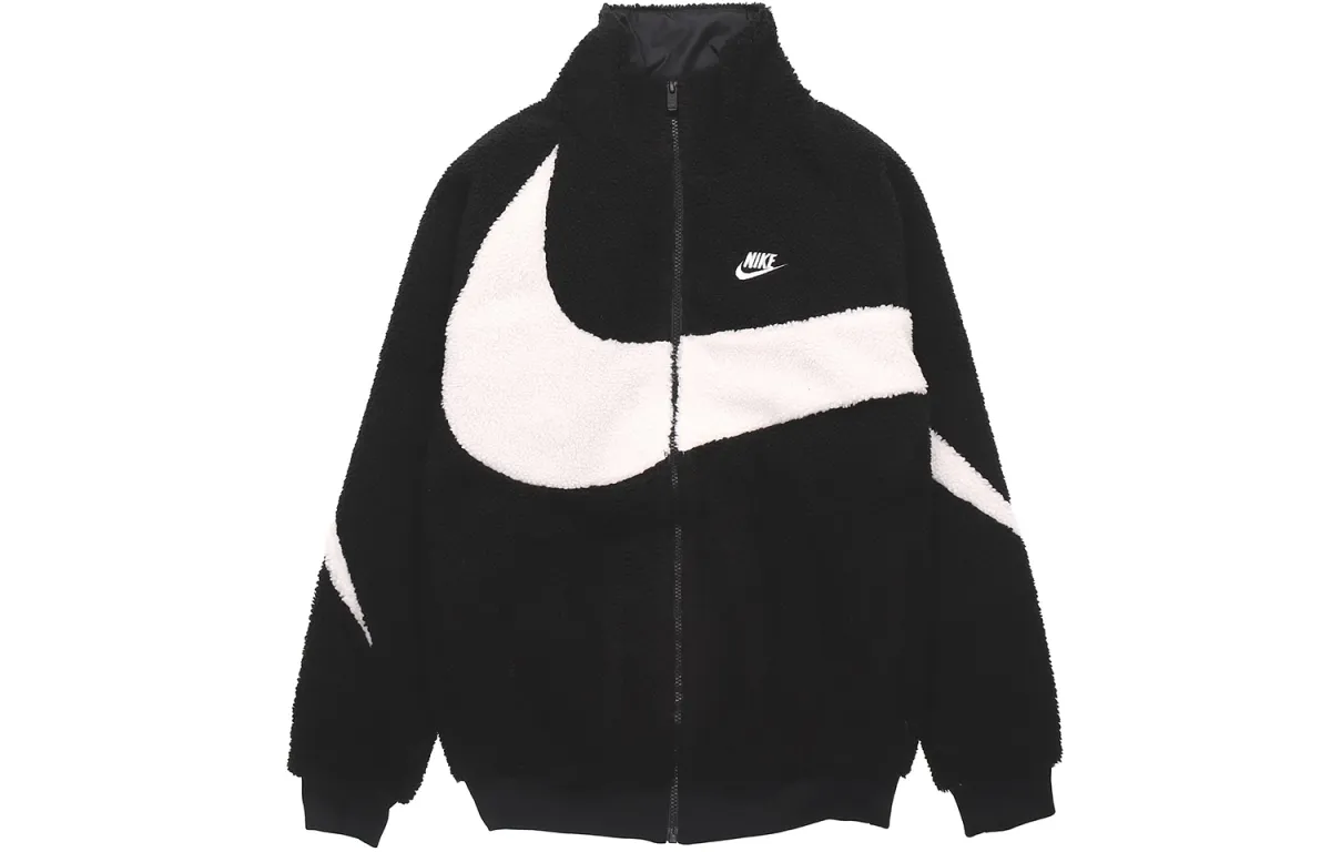 Nike Velvet Jackets Men's Black White Stand Collar Moderate