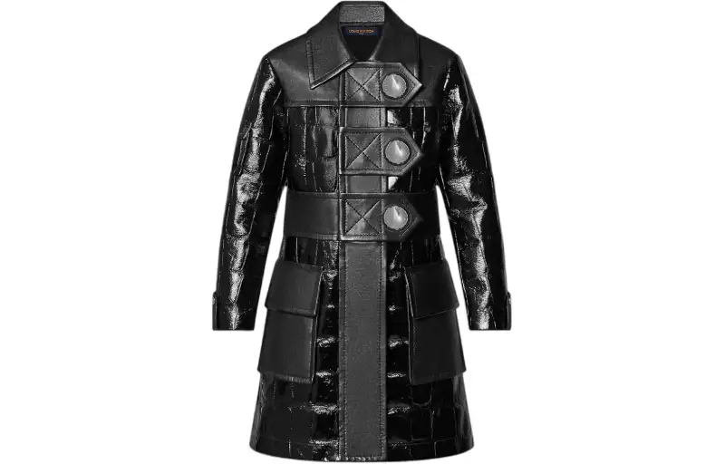 Lv Mixed Leather Stud Button Coat