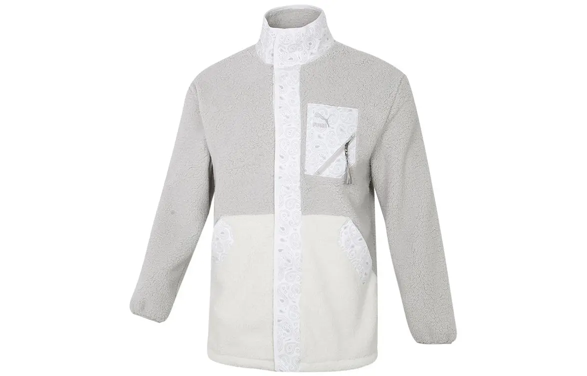PUMA Velvet Jackets Unisex Light Gray Stand Collar Thickened And Fleece-Lined