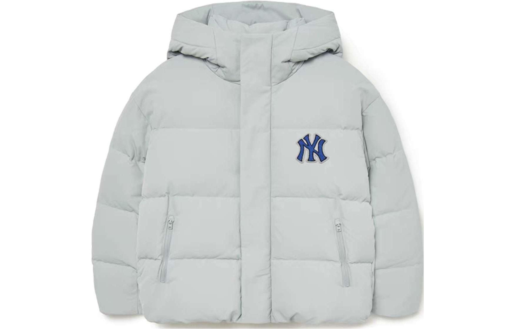 MLB New York Yankees Down Jackets Unisex Gray Hooded Moderate Puffer Jacket