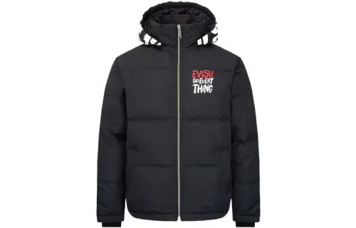 EVISU Down Jackets Men's Black Hooded Moderate Down Jacket