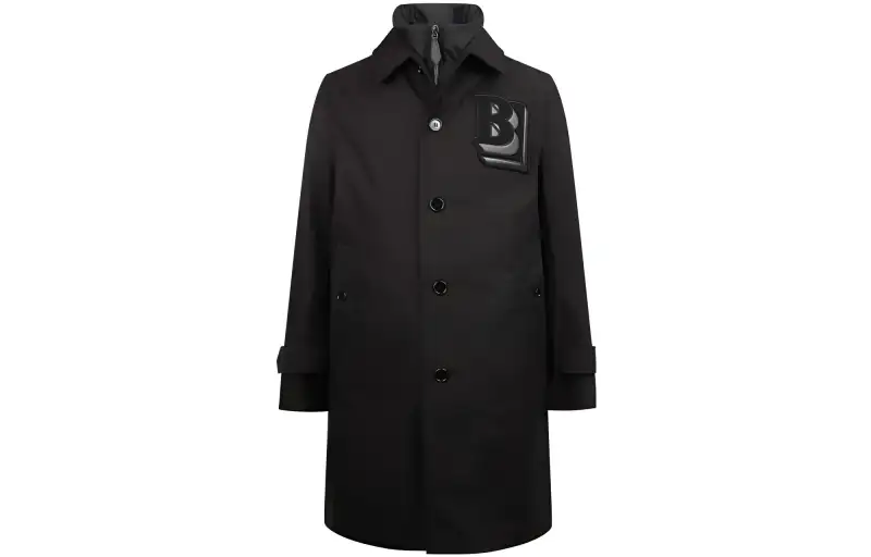 Burberry Coats Men's Black Stand Collar Moderate Straight Fit