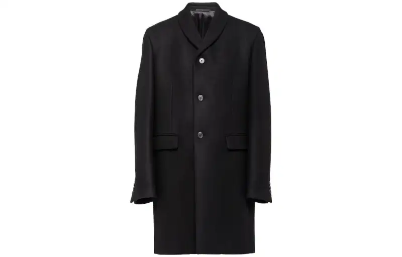 PRADA Coats Men's Black Suit Collar Moderate Straight Fit