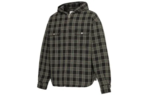 FIRE 2 COLD EGO Puffer Jackets Unisex Green Plaid Hooded Thickened Puffer Shirt Jacket