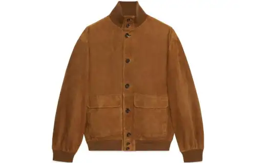 GUCCI Jackets Men's Brown Stand Collar Moderate