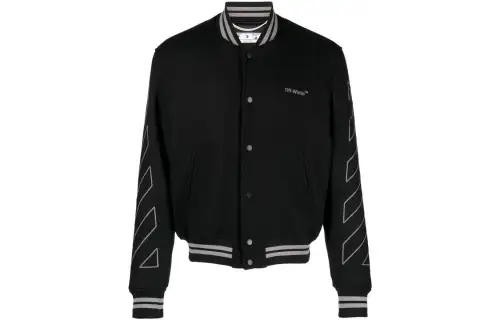 OFF WHITE Diagonal Outline Logo Embroidered Wool Varsity Jacket