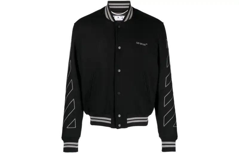 OFF WHITE Diagonal Outline Logo Embroidered Wool Varsity Jacket