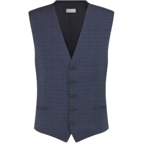 DIOR Blue Checkered Virgin Wool Vest Men's Dark Blue