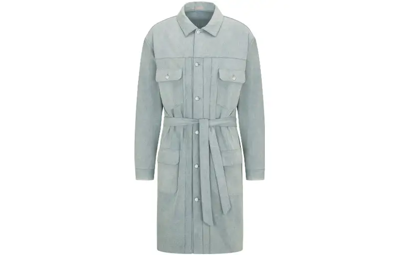DIOR Coats Men's Light Blue Lapel Moderate Straight Fit