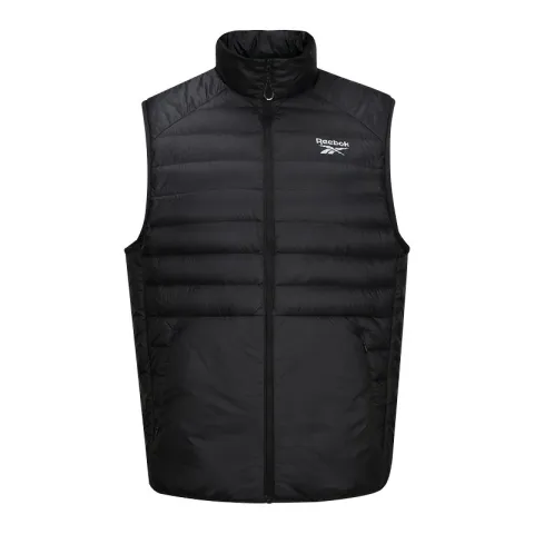 Reebok Down Vests Unisex Black Stand Collar Moderate Straight Fit