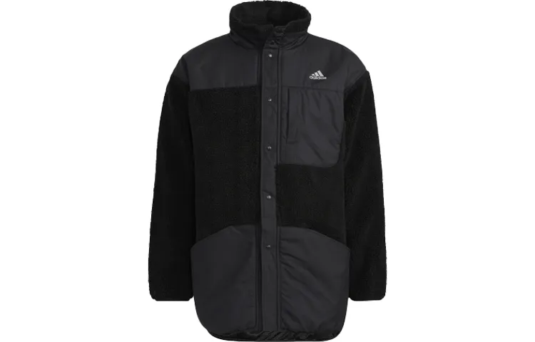 Adidas Velvet Jackets Men's Black Stand Collar Thickened