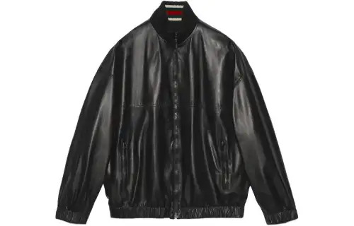 GUCCI Logo-embroidered Leather Bomber Jacket