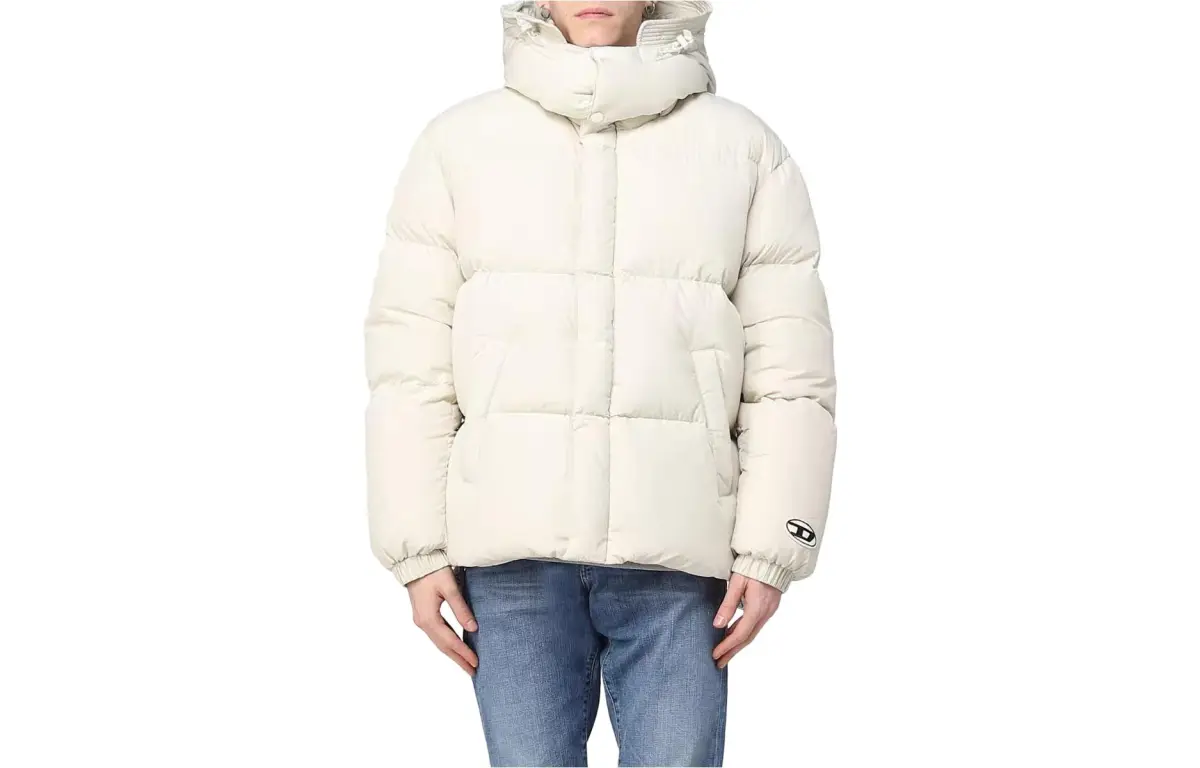 DIESEL Down Jackets Men's Beige Hooded (Non-detachable) Moderate Straight Fit
