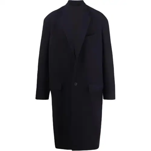 Balenciaga Coats Unisex Dark Blue Lapel Moderate Straight Fit