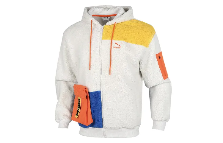 PUMA Velvet Jackets Men's Gray & Blue Yellow Hooded Moderate Straight Fit