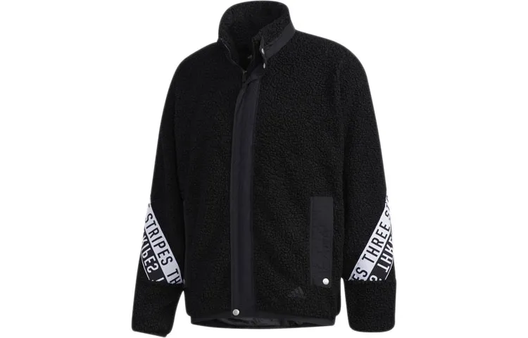 Adidas Velvet Jackets Men's Black Stand Collar Thickened
