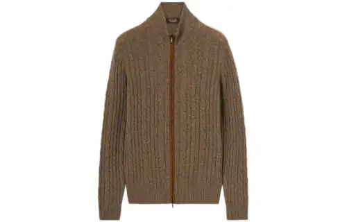 Loro Piana Jackets Men's Brown Stand Collar Moderate Other