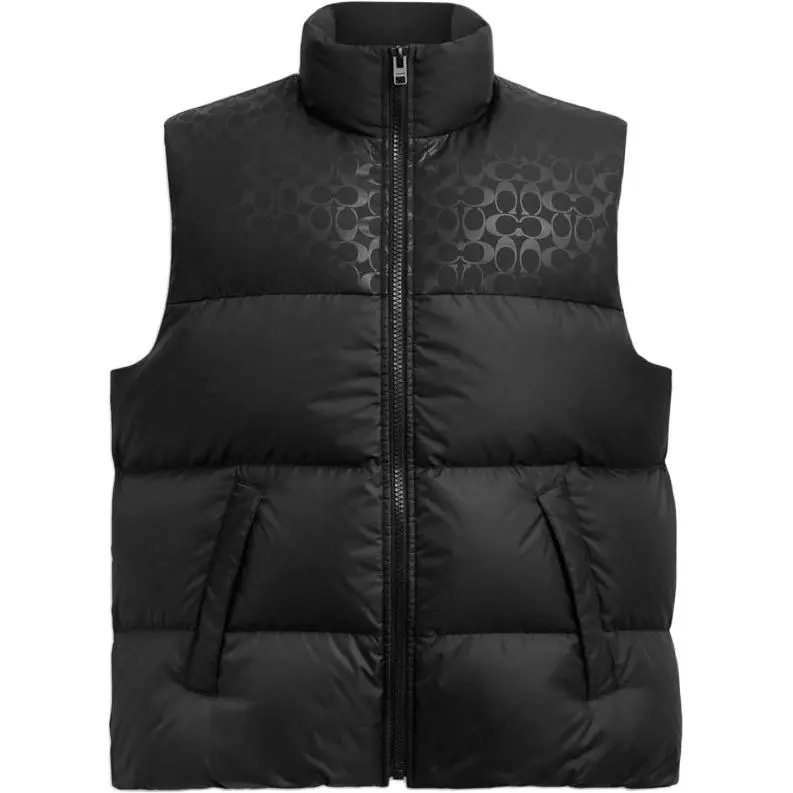 COACH Down Vests Men's Black Stand Collar Moderate Straight Fit