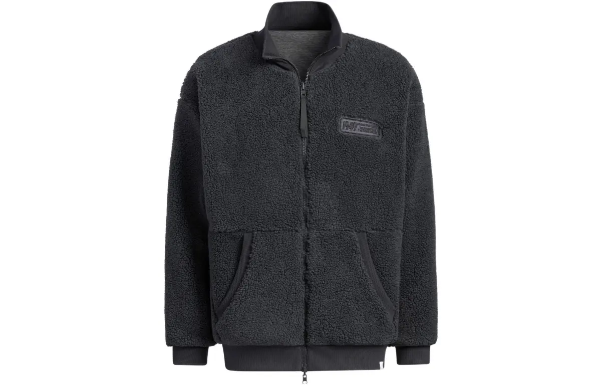 Adidas Velvet Jackets Men's Carbon Black Stand Collar Moderate Straight Fit