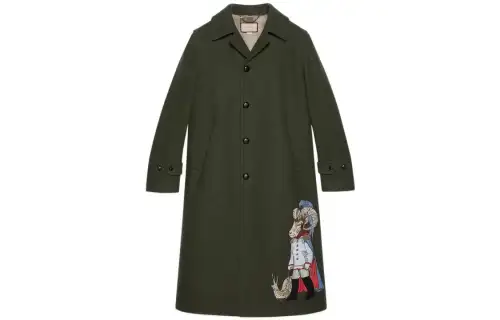 GUCCI Coats Men's Green Lapel Moderate Straight Fit
