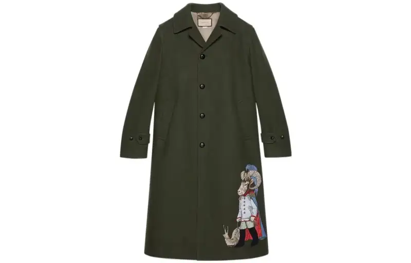 GUCCI Coats Men's Green Lapel Moderate Straight Fit