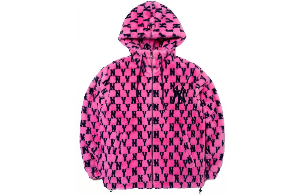 MLB Monogram Velvet Jackets Unisex Barbie Pink Hooded Moderate