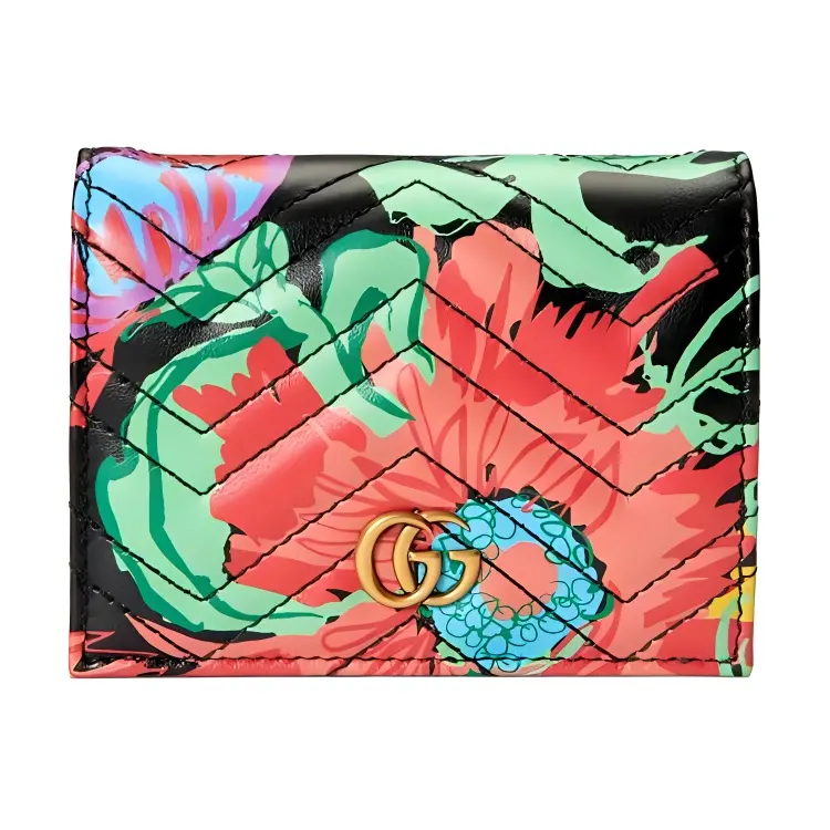 GUCCI Marmont Leather Bifold Flap Wallet Card Holder Women's Black