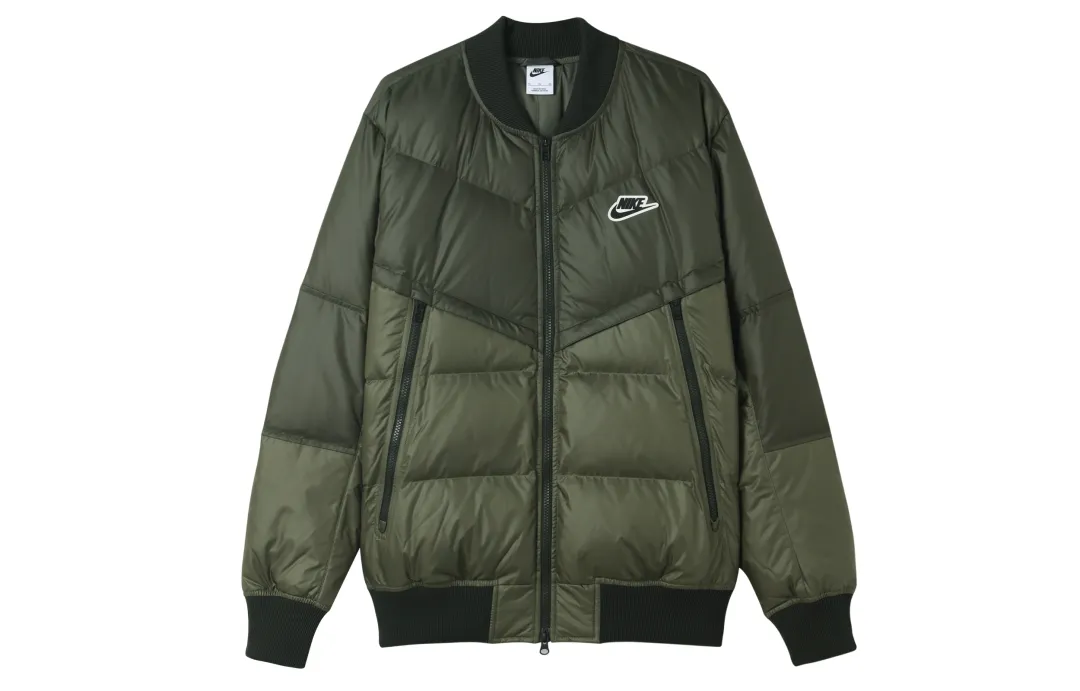 Nike Down Jackets Men's Green Baseball Collar Moderate