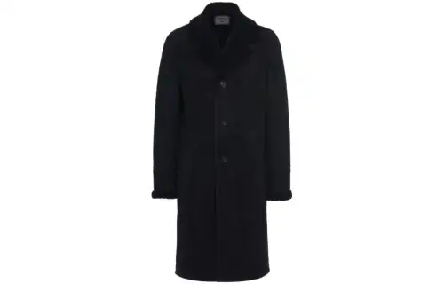 PRADA Shearling-collar Single-breasted Coat