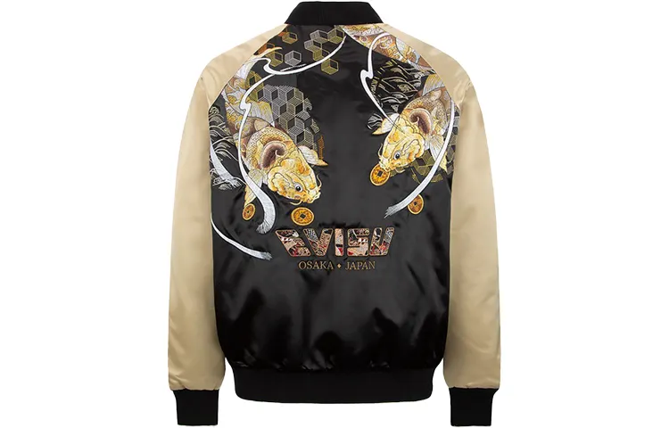 EVISU Baseball Jerseys Men's Black Baseball Collar Moderate Straight Fit