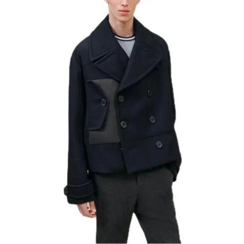 HERMES Coats Men's Black Lapel Moderate Straight Fit