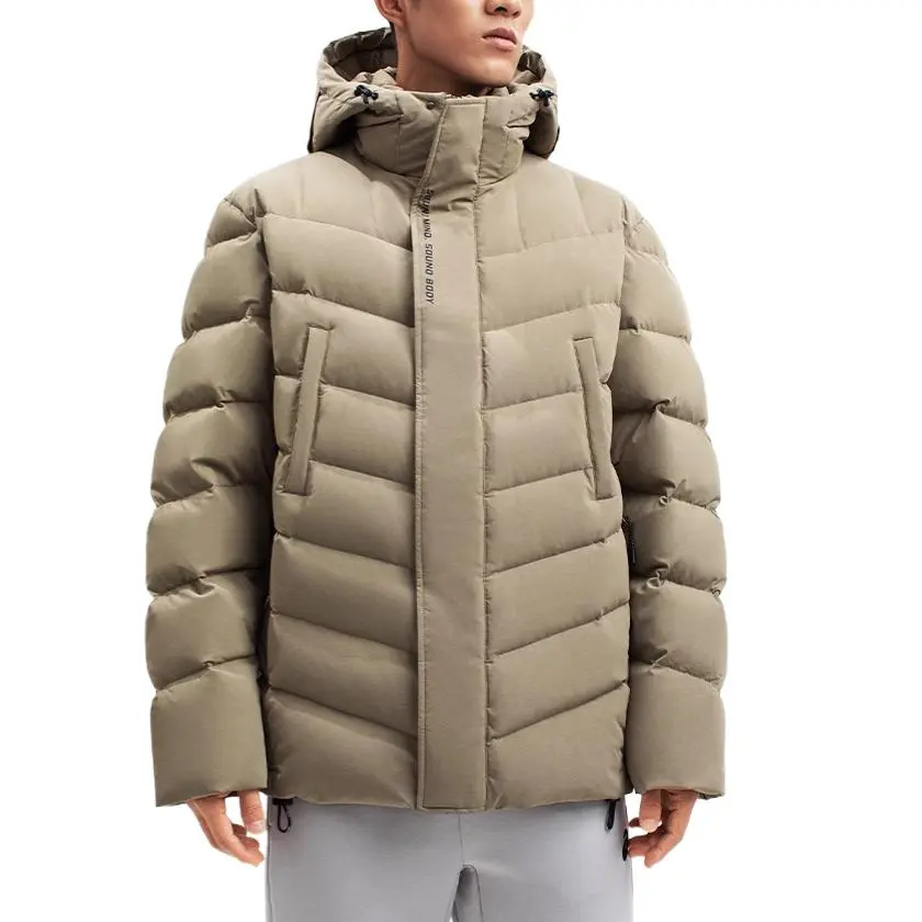 ASICS Down Jackets Men's Khaki Hooded Moderate