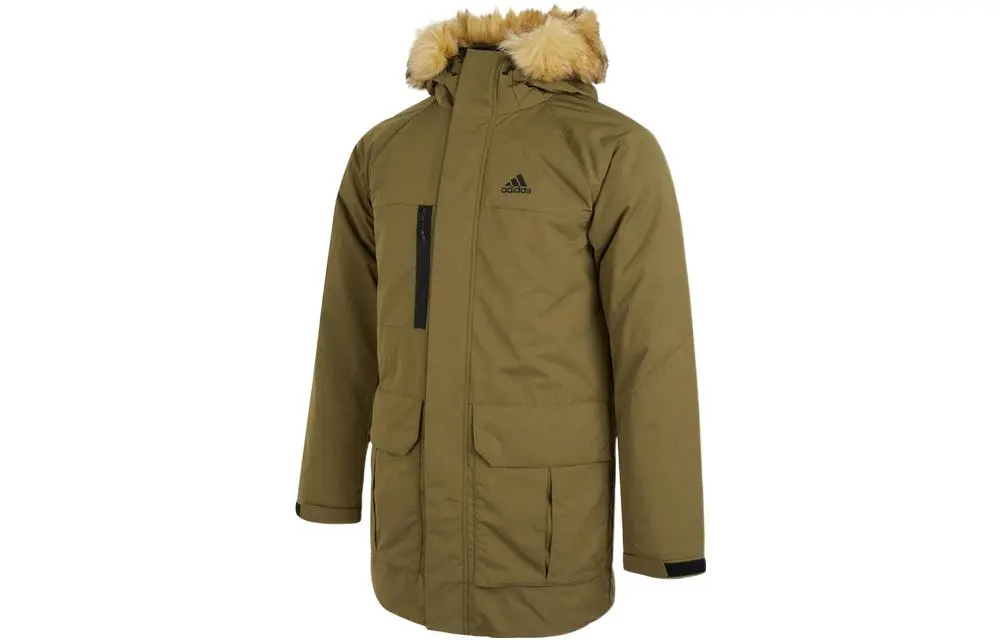 Adidas Down Jackets Men's Green Hooded Moderate Straight Fit